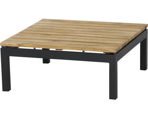 Table de salon de jardin Alvida teck 74 x 74 x 30 cm anthracite