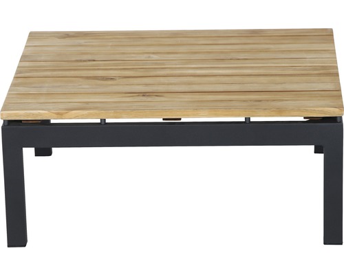 Table de jardin carrée avec plateau en bois et structure en métal