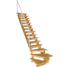 Escalier en bois avec rampe en métal