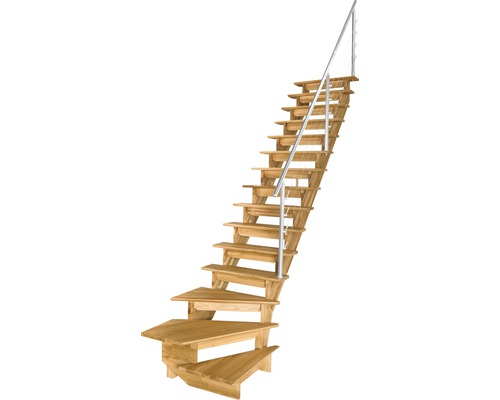 Escalier en bois avec rampe en métal pour l''intérieur