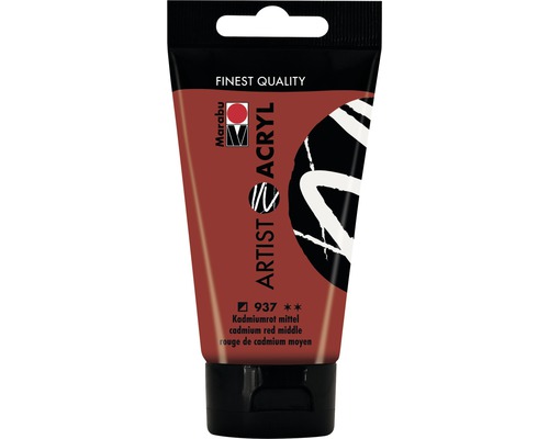 Peinture acrylique Marabu Artist Acryl rouge cadmium moyen 937 75 mlml Tube de peinture acrylique pour artistes rouge de cadmium moyen