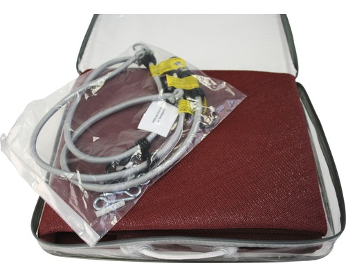 Voile d''ombrage avec boucles en caoutchouc et sardines dans un sac de transport