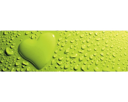 Badrückwand mySPOTTI aqua Aqua Herz 140x45 cm Herz und Wassertropfen auf glatter Oberfläche
