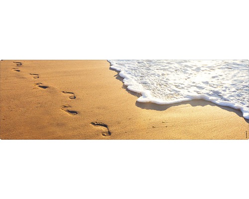 Paroi arrière de salle de bains mySPOTTI aqua Walk away 140x45 cm Empreintes de pas dans le sable sur la plage