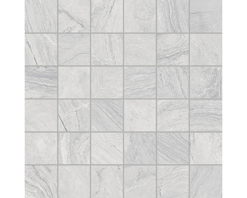 Mosaïque en grès cérame Varana Gris 30x30 cm Motif de carreaux avec carreaux de pierre carrés et clairs