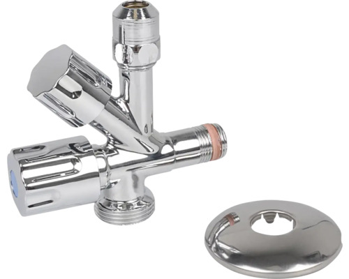 Soupape d'angle combinée 3/8" pour lave-vaisselle ou machine à laver chromée Robinet d''équerre avec rosace