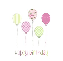 Illustration mit der Aufschrift ''Happy Birthday'' und bunten Ballons