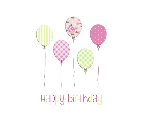 Illustration mit der Aufschrift ''Happy Birthday'' und bunten Ballons