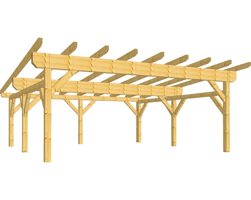 Holzkonstruktion mit Pultdach 600x500 cm für Punktfundamente