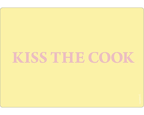 Paroi arrière de cuisine mySPOTTI pop Vanilla Kiss 59x41 cm Paillasson de cuisine avec le texte Embrassez le cuisinier