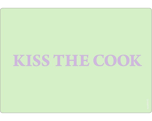 Küchenrückwand mySPOTTI pop Pistac. Kiss 59x41 cm "Fußmatte mit dem Text ""KISS THE COOK"""