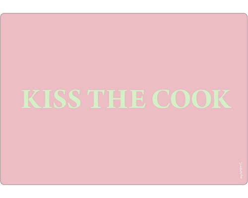 Paroi arrière de cuisine mySPOTTI Strawberry Kiss 59x41 cm Set de table Myspotti avec l''inscription Kiss the Cook