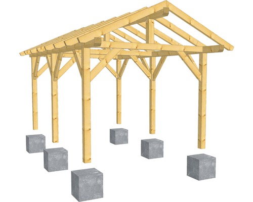 Structure en bois toit à deux pans 550x500 cm pour fondation par points