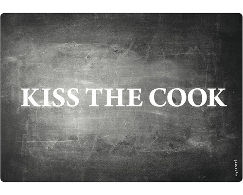 Paroi arrière de cuisine mySPOTTI Kiss the cook 59x41 cm Paillasson avec l''inscription Kiss the Cook