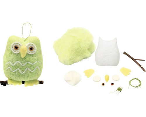 Bastelset für eine Filz Eule zum Aufhängen mit Füllmaterial und Zubehör