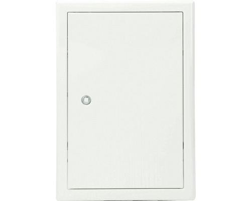 Porte de révision Softline tôle d'acier zinguée blanc RAL 9016 avec fermeture à clé carrée verrouillable encastrée et cadre en 4 parties 30 x 40 cm