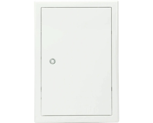 Porte de révision Softline tôle d'acier zinguée blanc RAL 9016 avec fermeture à clé carrée verrouillable encastrée et cadre en 4 parties 30 x 40 cm