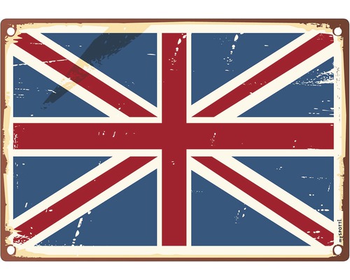 Paroi arrière de cuisine mySPOTTI pop United King. 59x41 cm Panneau métallique décoratif avec le drapeau du Royaume-Uni dans un style rétro