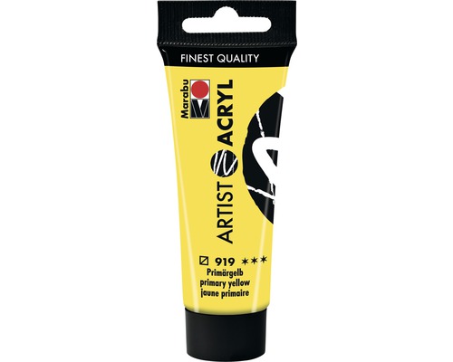 Peinture acrylique Marabu Artist Acryl jaune primaire 919 22 ml Tube de peinture acrylique pour artiste jaune primaire