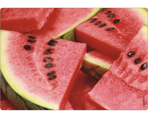 Paroi arrière de cuisine mySPOTTI Watermelon 59x41 cm Gros plan de tranches de pastèque avec des pépins