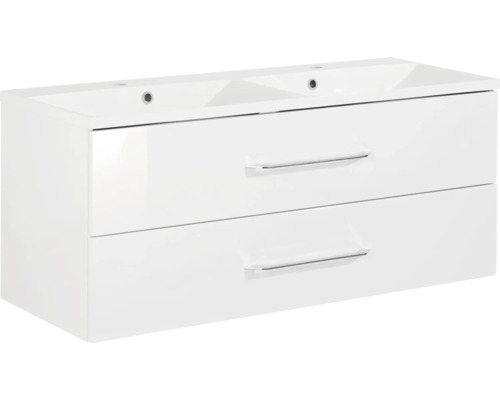 Lavabo double vasque avec meuble bas FACKELMANN B.clever lxhxp 120x51x46 cm couleur de façade blanc 82923