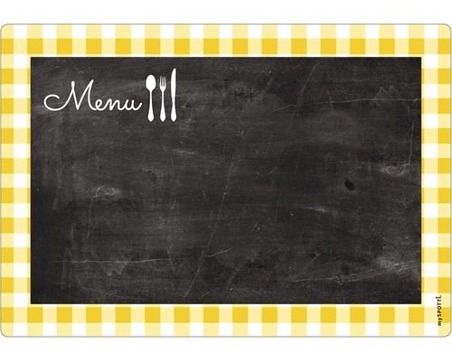 Memoboard mySPOTTI memo Menu yellow 59x41 cm Schwarzes Menü Board mit gelb kariertem Rand