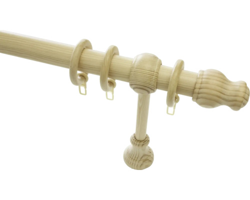 Kit de tringle à rideaux Lugano Classic pin Ø 28 mm 200 cm Tringle à rideaux en bois avec anneaux et support