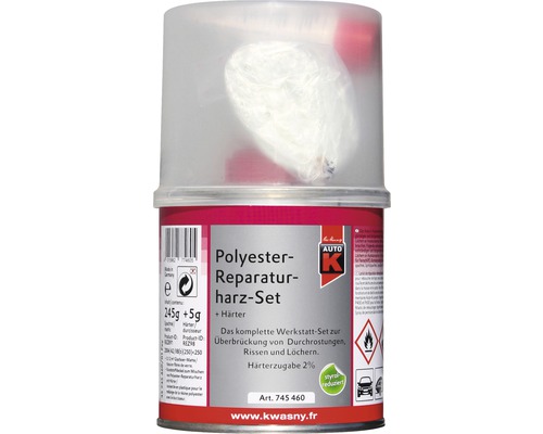 Auto-K Polyester Reparaturharz Set 250 g Polyester Reparaturharz Set inklusive Härter zum Überbrücken von Durchrostungen, Rissen und Löchern