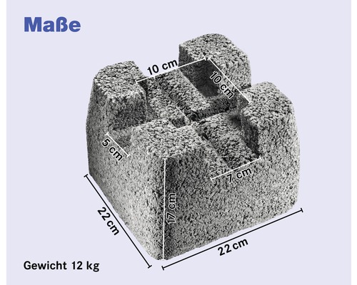 Dimensions d''un bloc de jardinière en béton mesurant 22 x 22 x 17 cm et pesant 12 kg