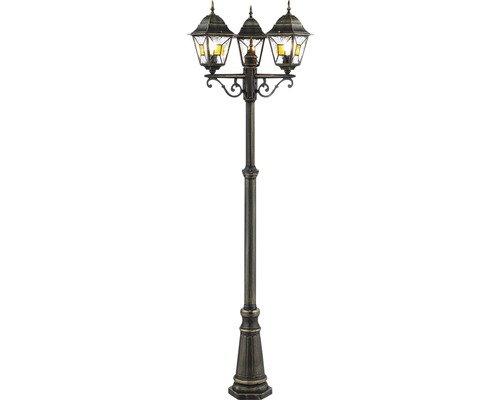 Lampadaire extérieur IP44 3 ampoules hxØ 2200x600 mm Janel noir or candélable Lampadaire de jardin à trois lumières pour l''extérieur