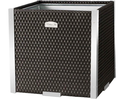 Pot de fleurs Lafiora rotin synthétique 46x46x46 cm marron-aluminium Jardinière carrée en rotin avec bordure métallique.