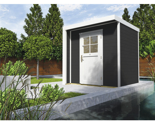 Abri de jardin weka Designhaus 262 avec plancher 213 x 216 cm anthracite Abri de jardin en bois avec porte dans un jardin