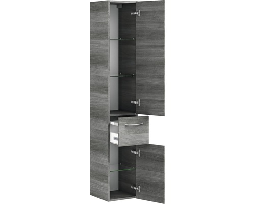 Armoire haute avec tiroir et étagères en verre pour la salle de bain