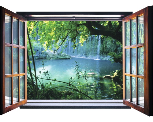 Papier peint panoramique intissé fenêtre cascade 201x145 cm