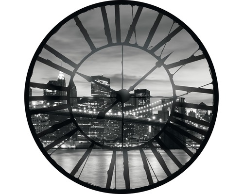 Papier peint panoramique intissé 624 VEZ1XL intissé horloge New York 2 pces Ø 208 Horloge murale décorative avec motif de skyline et chiffres romains