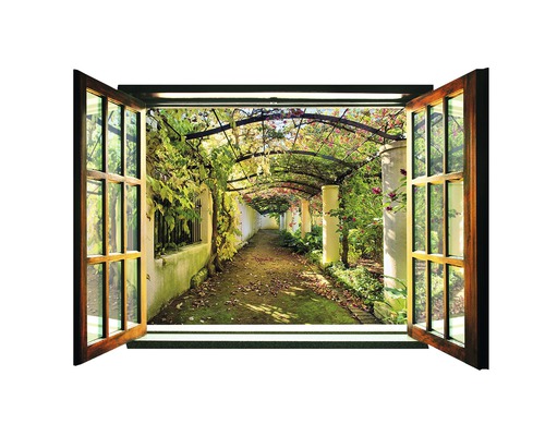 Papier peint panoramique intissé 719 VEZ4XL fenêtre jardin pergola 2 pces 201 x 145 cm