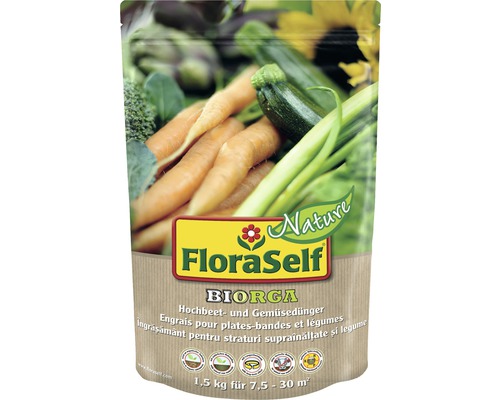 Engrais pour légumes et jardinière surélevée FloraSelf Nature BIORGA 1,5 kg vegan.