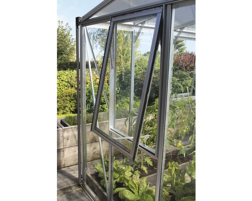 Fenêtre latérale Vitavia Zeus Comfort sans vitrage 70,8x86,2 cm alu anodisé Serre avec fenêtre ouverte pour l''aération