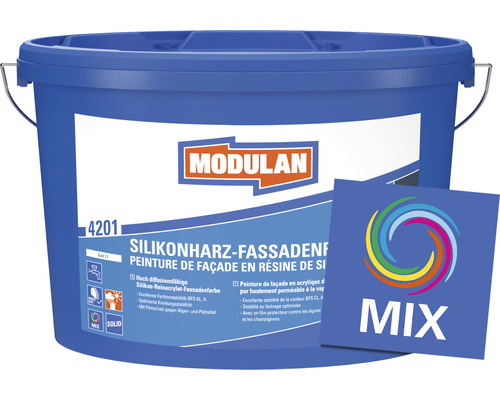 Eimer Silikonharz Fassadenfarbe mit Modulan Logo und Mix Farbauswahl