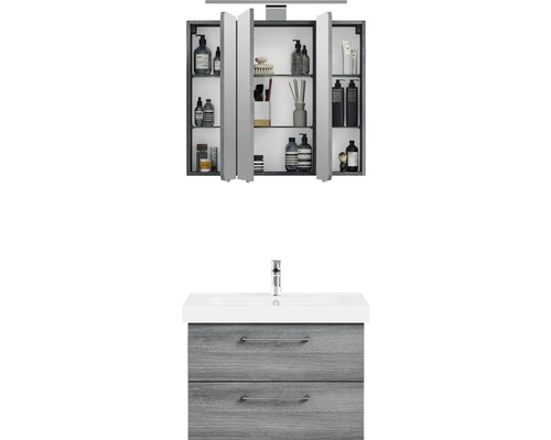 Ensemble de meubles de salle de bains avec armoire de toilette, meuble sous-lavabo avec deux tiroirs et lavabo