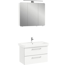 Waschbeckenunterschrank mit Waschbecken und Spiegelschrank mit Beleuchtung für das Badezimmer