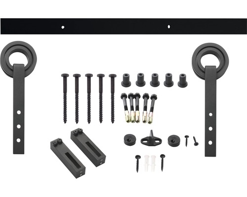 Kit de ferrures pour porte coulissante avec rail, rouleaux et accessoires de montage