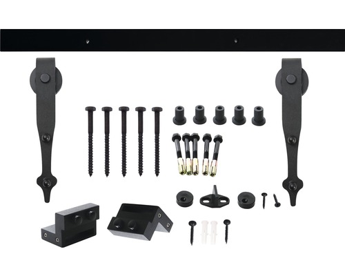 Kit de quincaillerie pour porte coulissante avec rail, roulettes, vis et accessoires