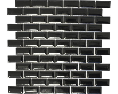 Keramikmosaik Brick Bond Diamond uni schwarz 30x30 cm