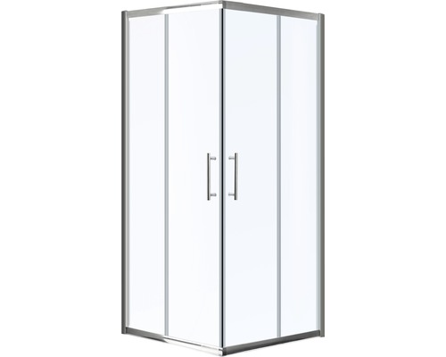 Cabine de douche d''angle avec deux portes et verre transparent