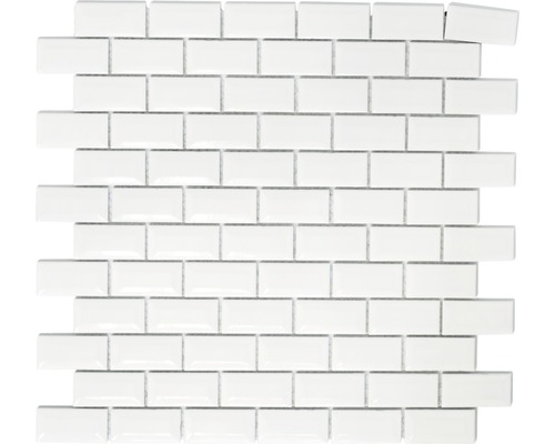 Mosaïque céramique Brick Bond Diamond blanc 30x30 cm