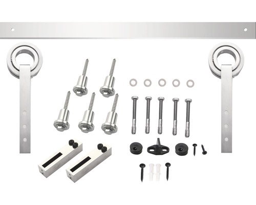 Kit de quincaillerie pour porte coulissante avec rail et matériel de fixation