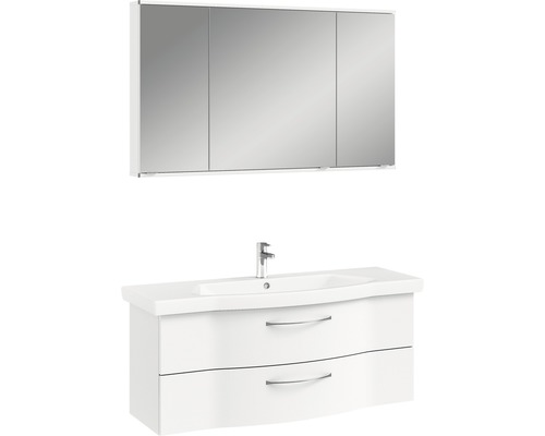 Ensemble de meubles de salle de bains pelipal Sunline 114 blanc haute brillance Meuble sous-lavabo avec lavabo et armoire de toilette pour la salle de bain