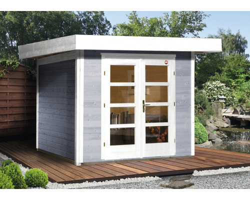Abri de jardin weka Designhaus 126 Taille 3 avec plancher 356 x 375 cm gris Abri de jardin moderne en bois avec double porte et toit plat