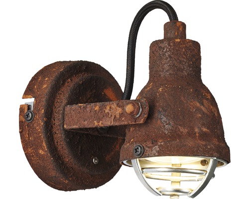 Wandleuchte im Industriedesign mit Rostoptik und Schutzgitter